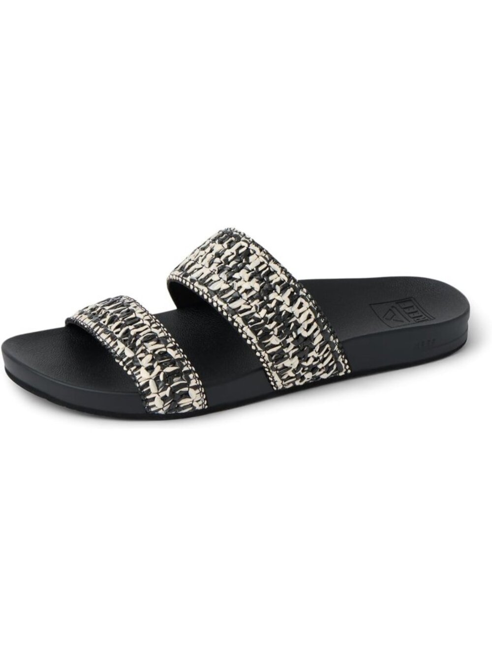Women's Black And White Braid Open-Toe Footwear Cushion Vista Slide Sandal Shoes